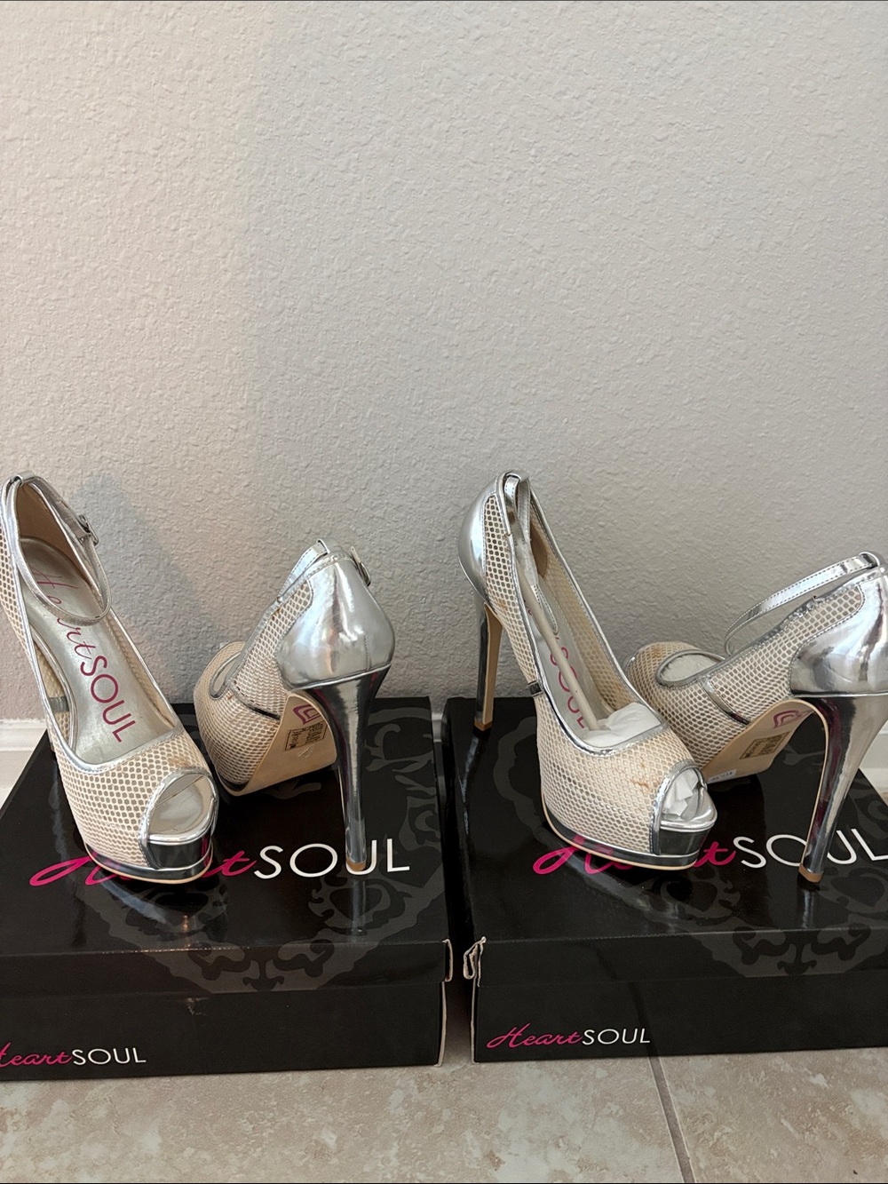 Mesh Open-Toe Stiletto Heels